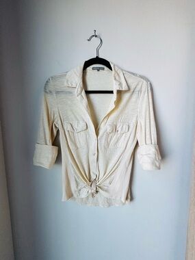 James Perse Cream Button-Front Tie-Waist Shirt